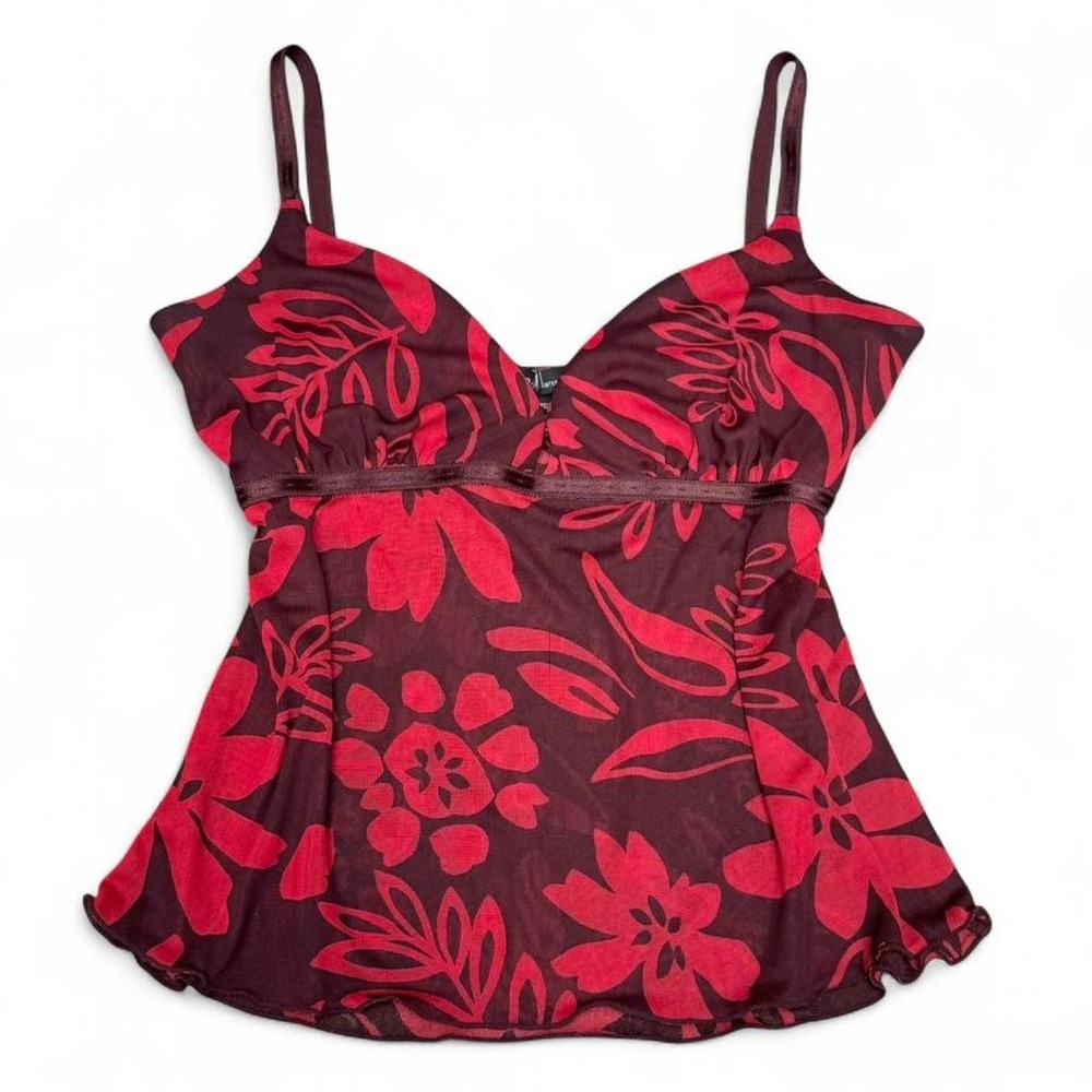Y2K Red Moda International Floral Mesh Tank Top Large Light Marks